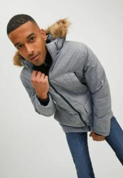 Jack & Jones WARM GEFÜTTERTE MIT KUNSTFELL KAPUZE - Wintermantel - Grau -Herrenbekleidung 659e684b78674287ba7e1a423586505c