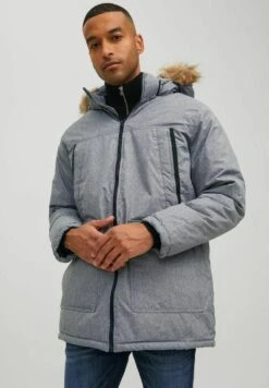 Jack & Jones WARM GEFÜTTERTE MIT KUNSTFELL KAPUZE - Wintermantel - Grau