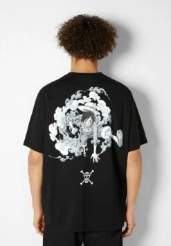 BERSHKA BOXY FIT SHORT SLEEVE ONE PIECE - T-Shirt Print - Black