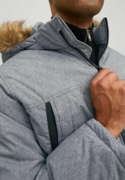 Jack & Jones WARM GEFÜTTERTE MIT KUNSTFELL KAPUZE - Wintermantel - Grau -Herrenbekleidung a34c5be9a6a9458284b9cc5b95cc7694