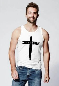 TANK-PRINT AUFDRUCK KREUZ CROSS FAITH GLAUBE TREND-MO - Top - Weiß