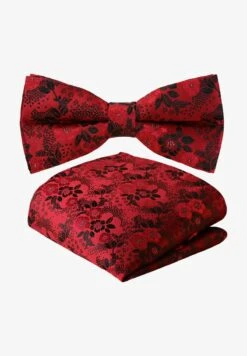 2 SET - Einstecktuch - Rubin Rot Schwarz Paisley Gebluemt Weinrot