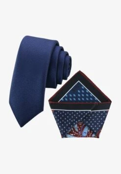 SET DON SLIM KRAWATTE & 4 DE - Einstecktuch - Ultramarin Blau Bordeaux Rot Paisley Himmel Blau Royalblau Tropfen Petrol Stahlblau Rauten Weiss